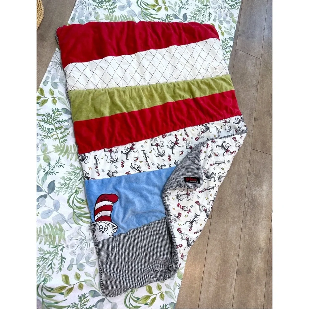 Dr. Seuss Baby Color Block Reversible Crib Quilt Comforter Patchwork Play Mat